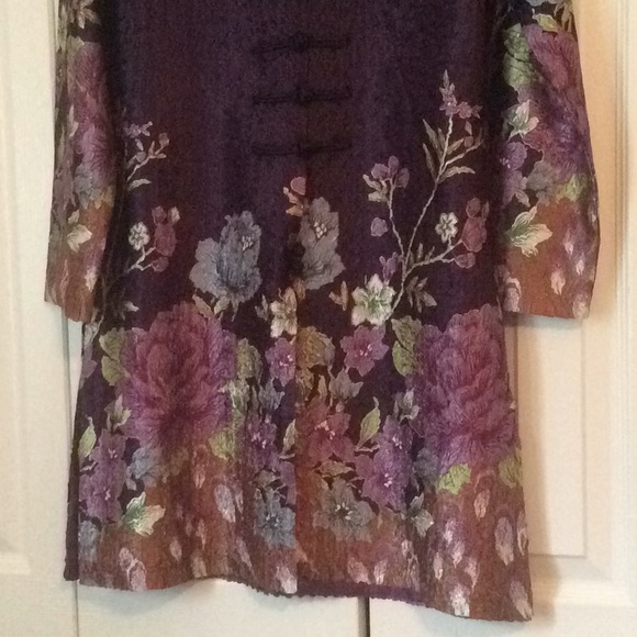 Chinese Traditional Dark Purple Floral Roses? Long Shirt Frog Ties Size Small - Picture 10 of 13